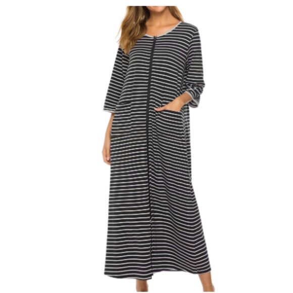 Bloggerlove Gray White Stripe Zipper Front Loungewear with Pockets Size 2XL - Picture 1 of 8